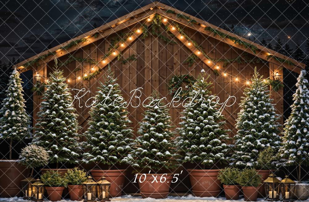 Kate Christmas Tree Wooden House Night Sky Backdrop Designed by Chain Photography - Kate Backdrop AU