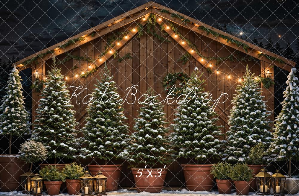 Kate Christmas Tree Wooden House Night Sky Backdrop Designed by Chain Photography - Kate Backdrop AU