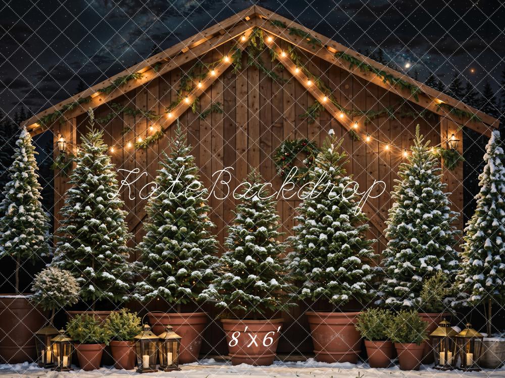 Kate Christmas Tree Wooden House Night Sky Backdrop Designed by Chain Photography - Kate Backdrop AU