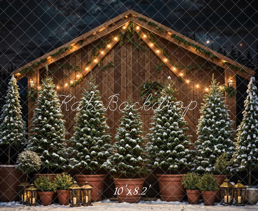 Kate Christmas Tree Wooden House Night Sky Backdrop Designed by Chain Photography - Kate Backdrop AU