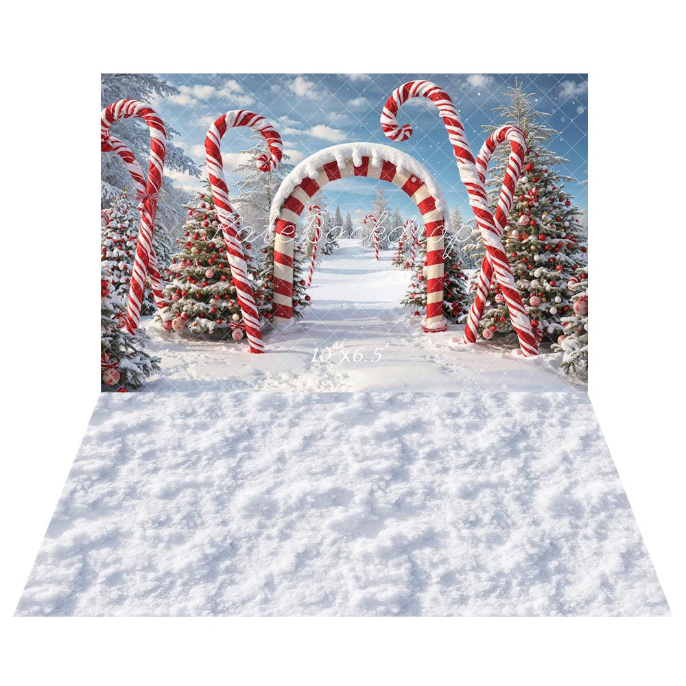 Kate Christmas Arch Candy Canes Backdrop+Snow Rubber Floor Backdrop - Kate Backdrop AU