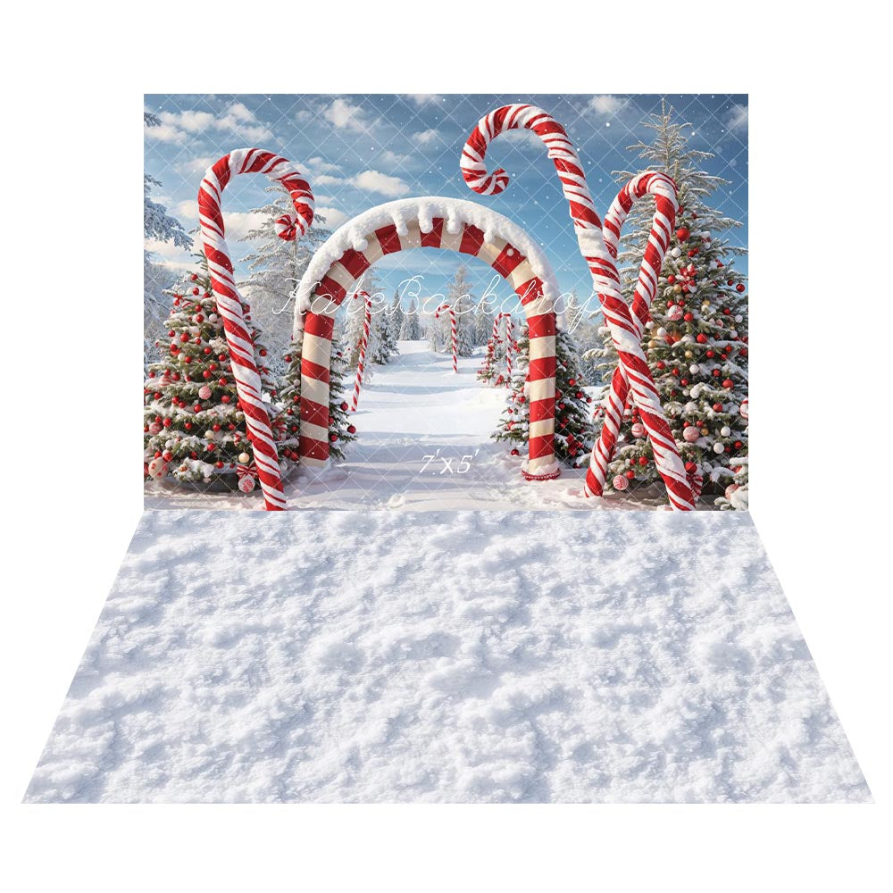 Kate Christmas Arch Candy Canes Backdrop+Snow Rubber Floor Backdrop - Kate Backdrop AU