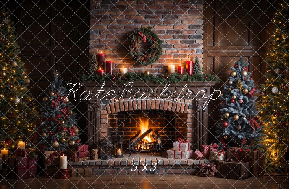 Kate Christmas Brick Fireplace Backdrop Designed by Emetselch - Kate Backdrop AU