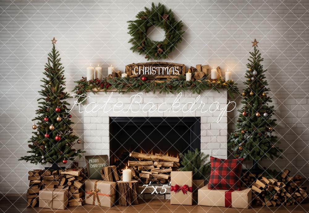Kate Christmas Tree White Fireplace Backdrop Designed by Emetselch - Kate Backdrop AU