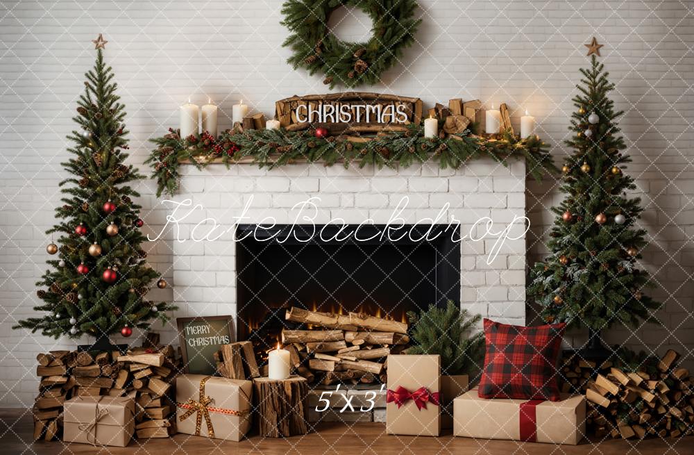 Kate Christmas Tree White Fireplace Backdrop Designed by Emetselch - Kate Backdrop AU