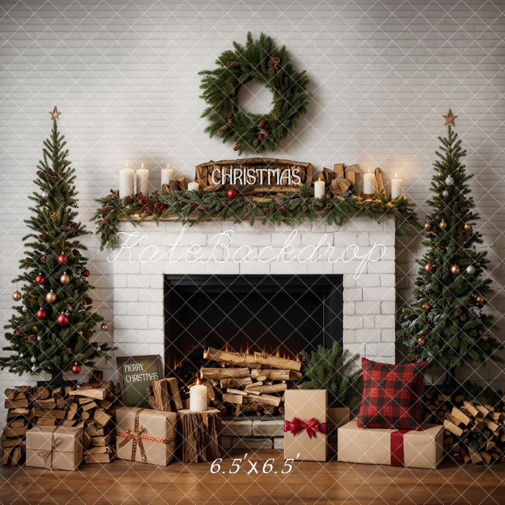 Kate Christmas Tree White Fireplace Backdrop Designed by Emetselch - Kate Backdrop AU