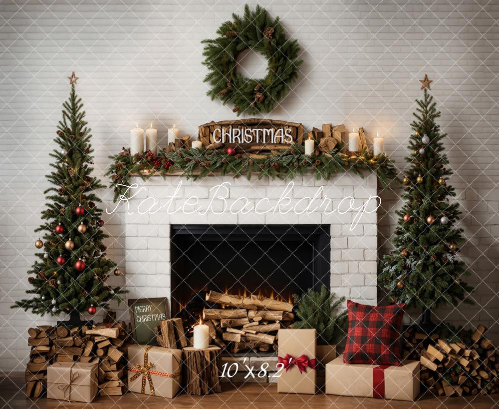 Kate Christmas Tree White Fireplace Backdrop Designed by Emetselch - Kate Backdrop AU