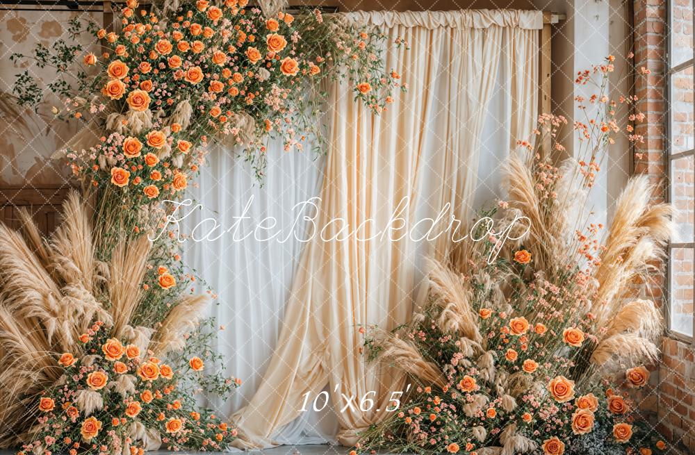 Kate Beige Flowers Boho Backdrop Designed by Emetselch - Kate Backdrop AU