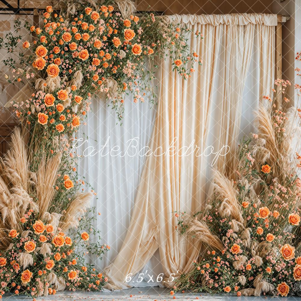 Kate Beige Flowers Boho Backdrop Designed by Emetselch - Kate Backdrop AU