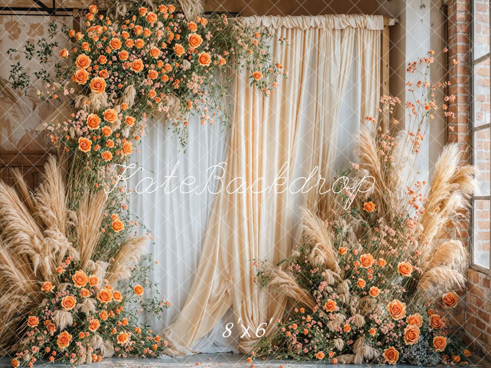 Kate Beige Flowers Boho Backdrop Designed by Emetselch - Kate Backdrop AU