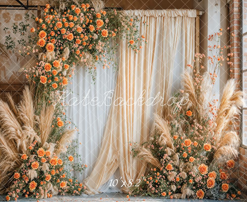 Kate Beige Flowers Boho Backdrop Designed by Emetselch - Kate Backdrop AU