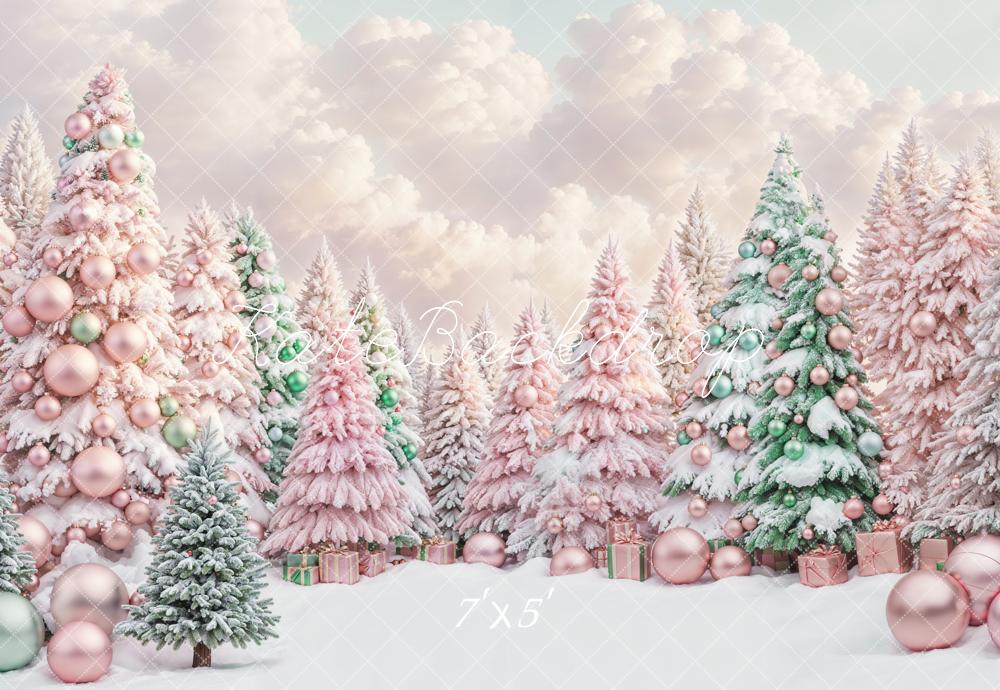 Kate Pink Christmas Tree Snow Backdrop Designed by Chain Photography - Kate Backdrop AU