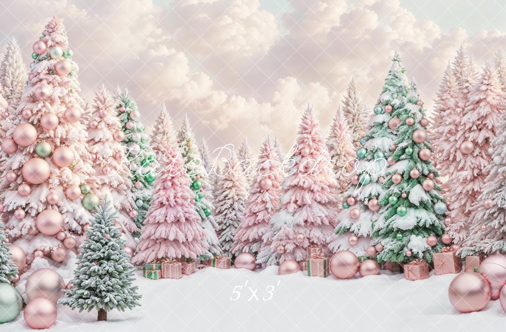 Kate Pink Christmas Tree Snow Backdrop Designed by Chain Photography - Kate Backdrop AU