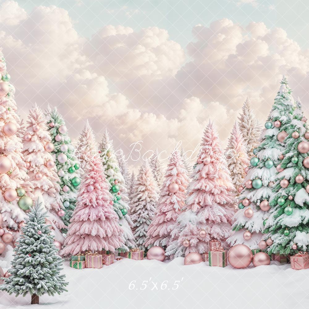 Kate Pink Christmas Tree Snow Backdrop Designed by Chain Photography - Kate Backdrop AU