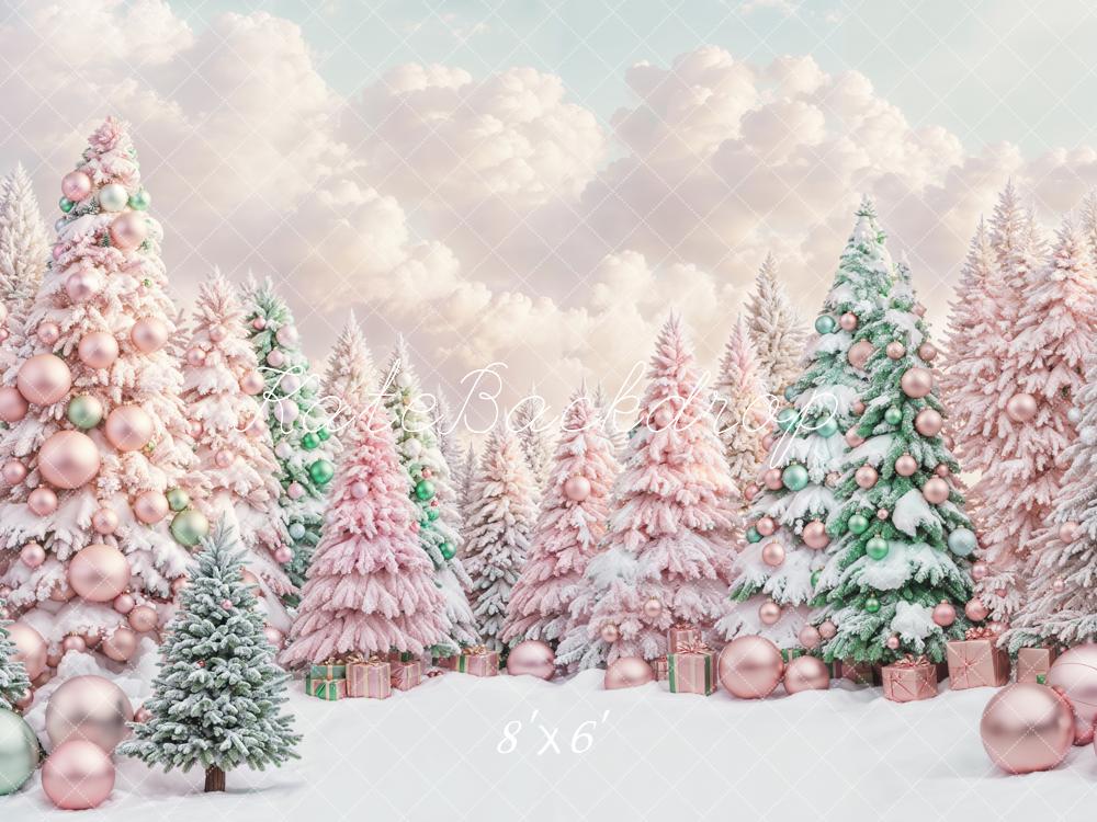 Kate Pink Christmas Tree Snow Backdrop Designed by Chain Photography - Kate Backdrop AU