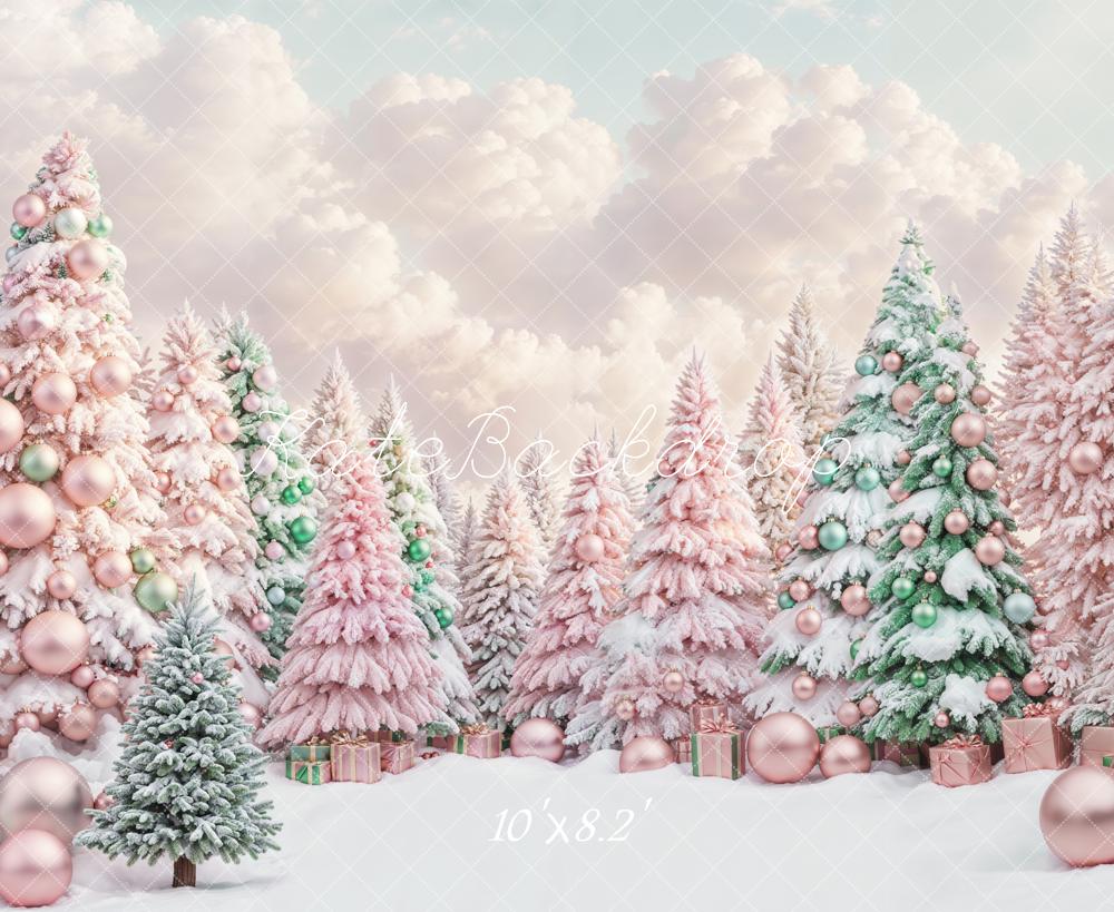 Kate Pink Christmas Tree Snow Backdrop Designed by Chain Photography - Kate Backdrop AU
