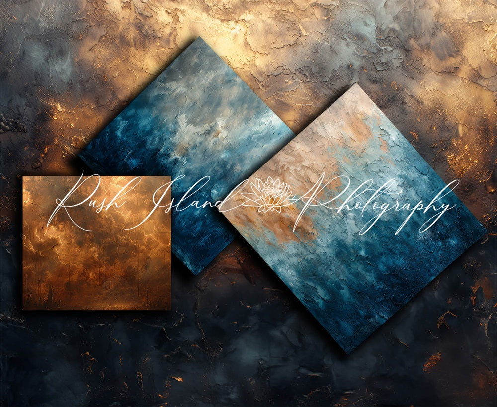 Kate 3 Square Gold and Blue Backdrop Designed by Laura Bybee - Kate Backdrop AU