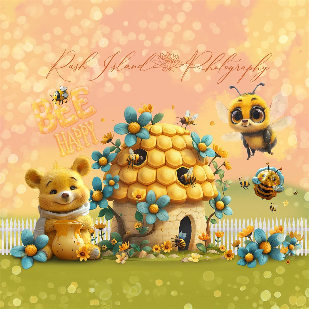 Kate Bee Happy Yellow Bear Backdrop Designed by Laura Bybee - Kate Backdrop AU