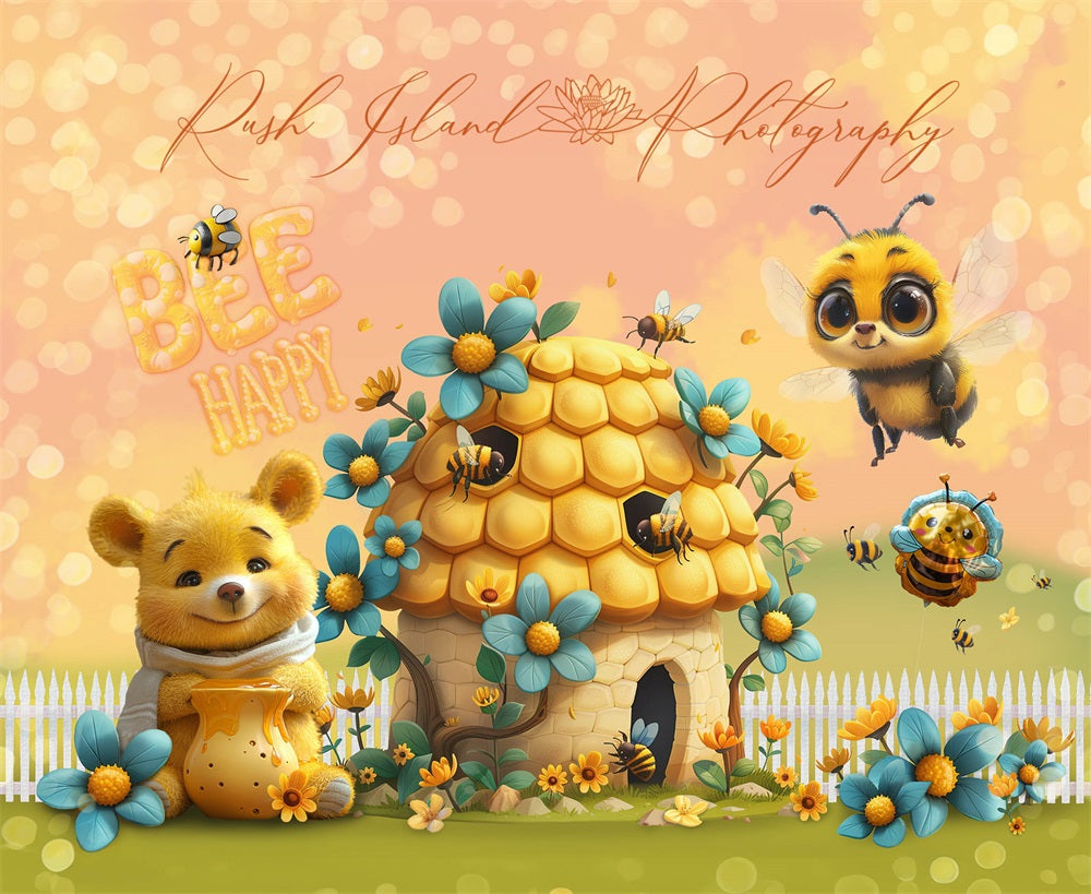 Kate Bee Happy Yellow Bear Backdrop Designed by Laura Bybee - Kate Backdrop AU