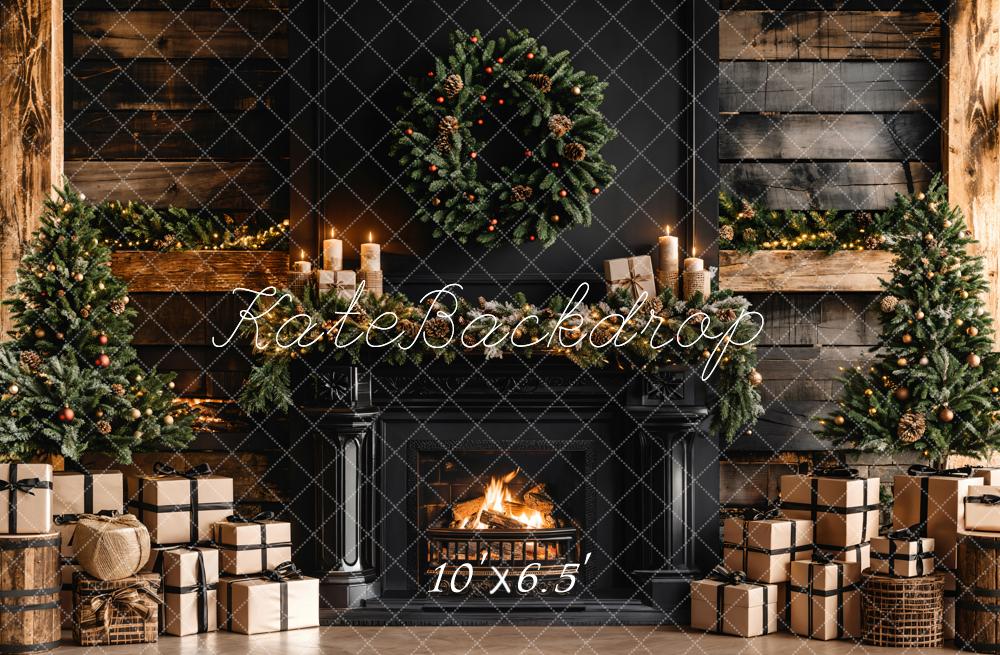 Kate Christmas Black Modern Fireplace Backdrop Designed by Emetselch - Kate Backdrop AU