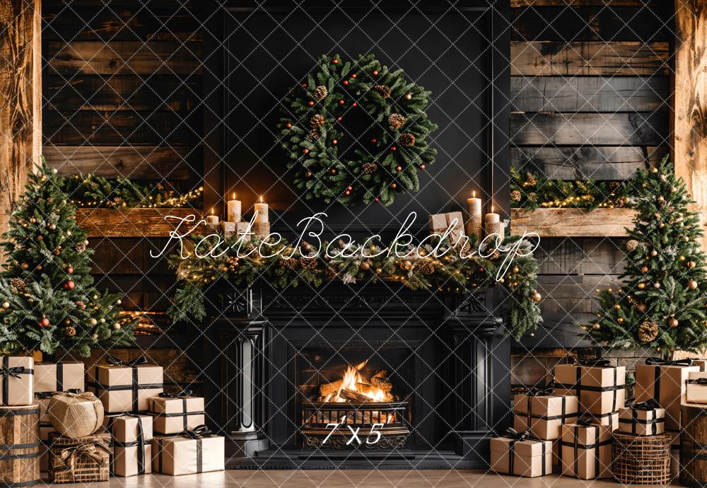 Kate Christmas Black Modern Fireplace Backdrop Designed by Emetselch - Kate Backdrop AU