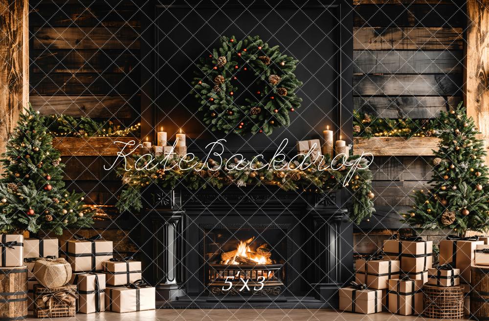 Kate Christmas Black Modern Fireplace Backdrop Designed by Emetselch - Kate Backdrop AU