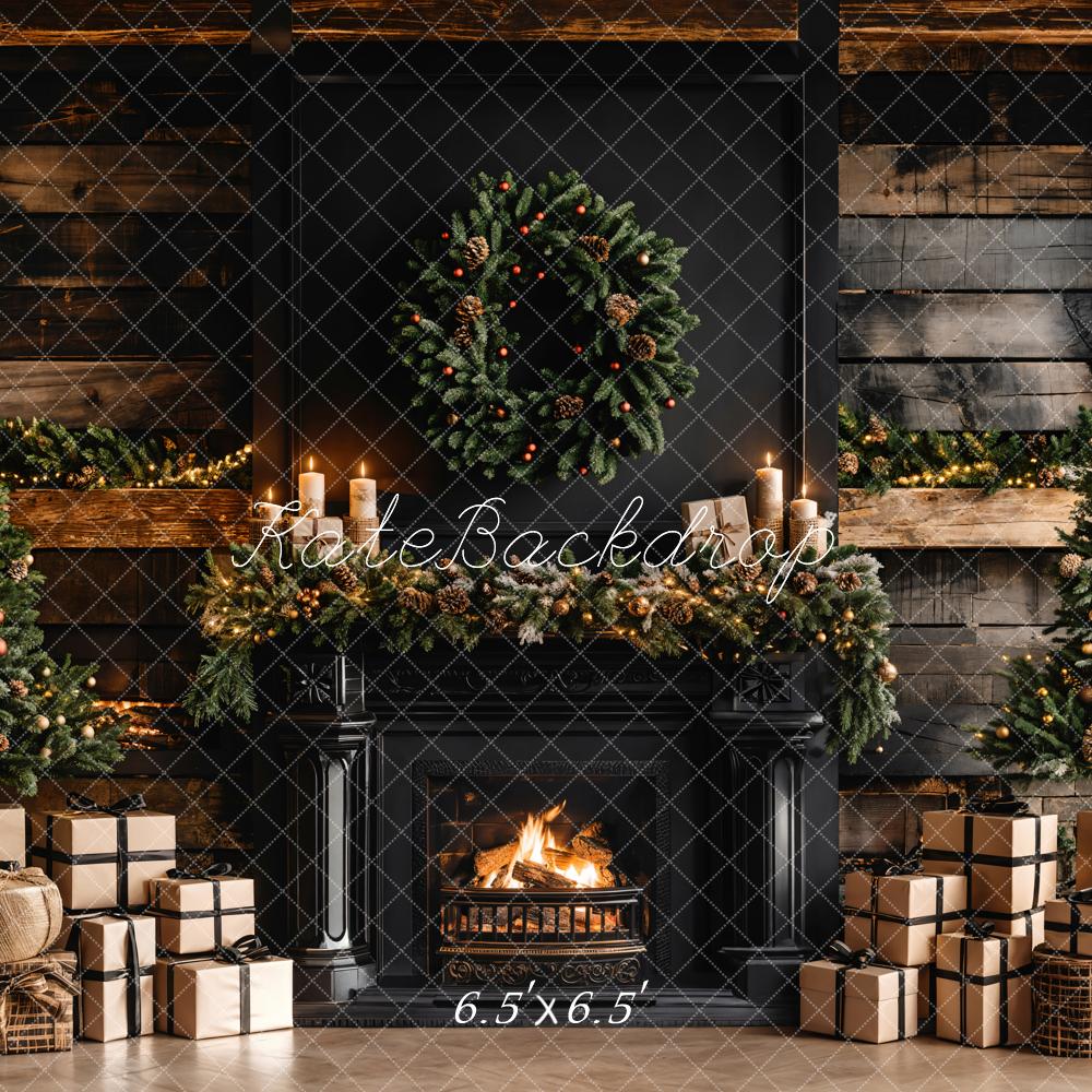 Kate Christmas Black Modern Fireplace Backdrop Designed by Emetselch - Kate Backdrop AU