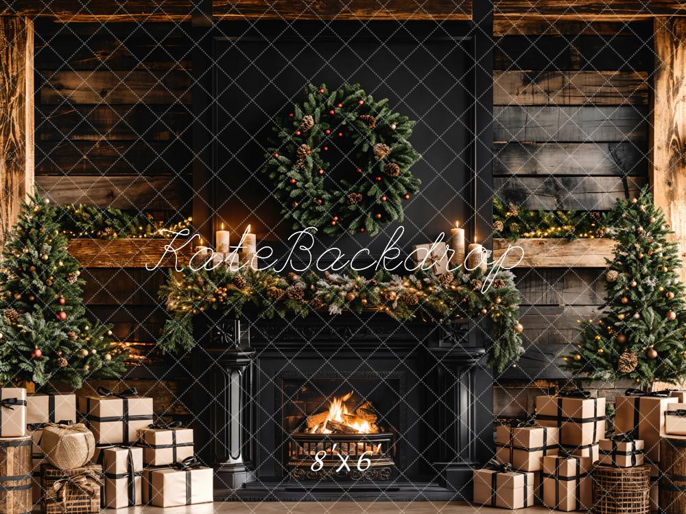 Kate Christmas Black Modern Fireplace Backdrop Designed by Emetselch - Kate Backdrop AU