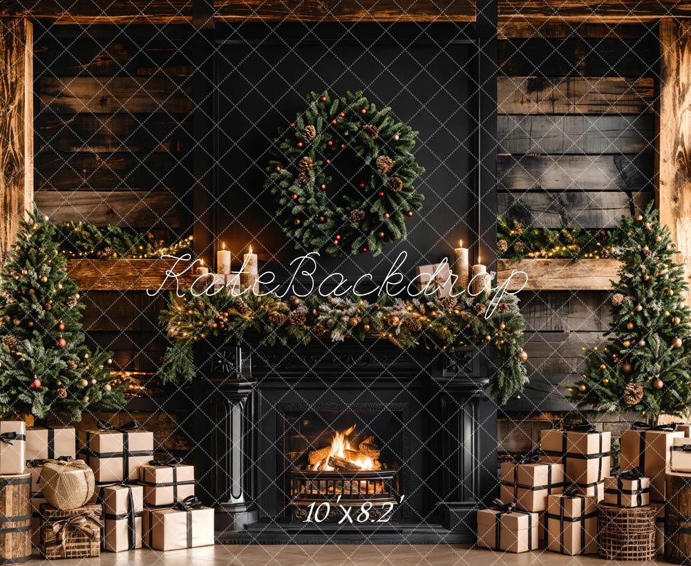 Kate Christmas Black Modern Fireplace Backdrop Designed by Emetselch - Kate Backdrop AU