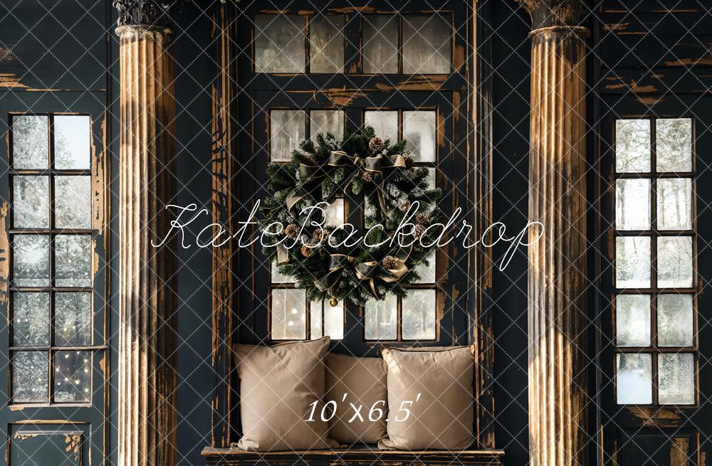 Kate Christmas Black Retro Shabby Wooden Backdrop Designed by Emetselch - Kate Backdrop AU