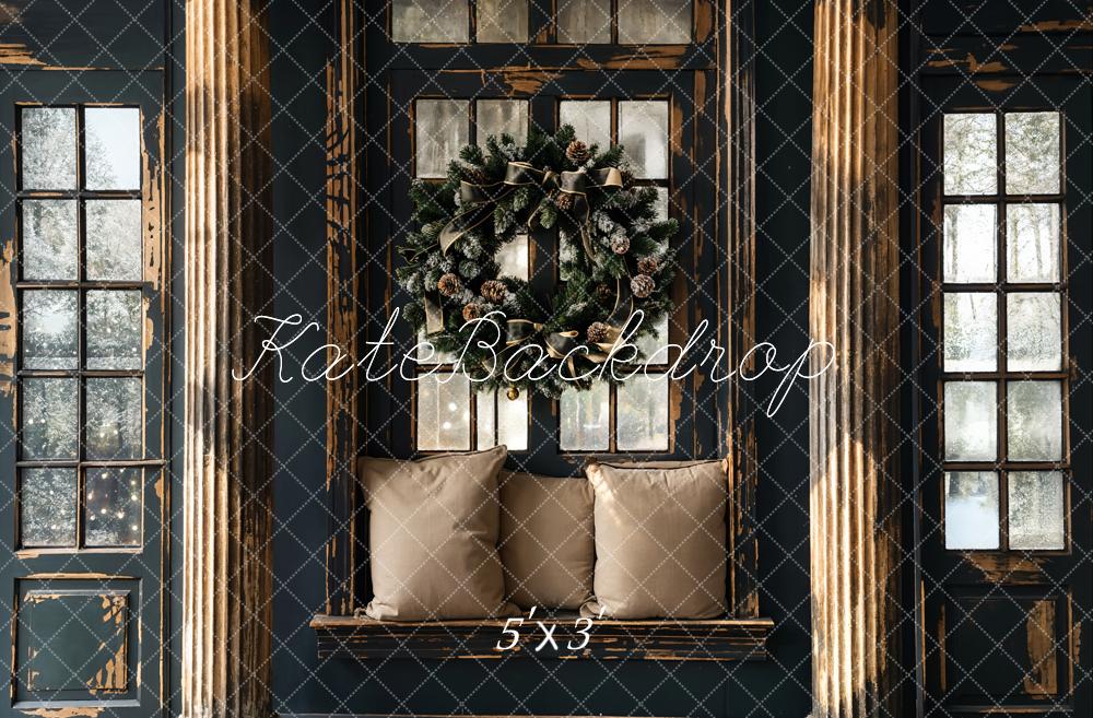 Kate Christmas Black Retro Shabby Wooden Backdrop Designed by Emetselch - Kate Backdrop AU
