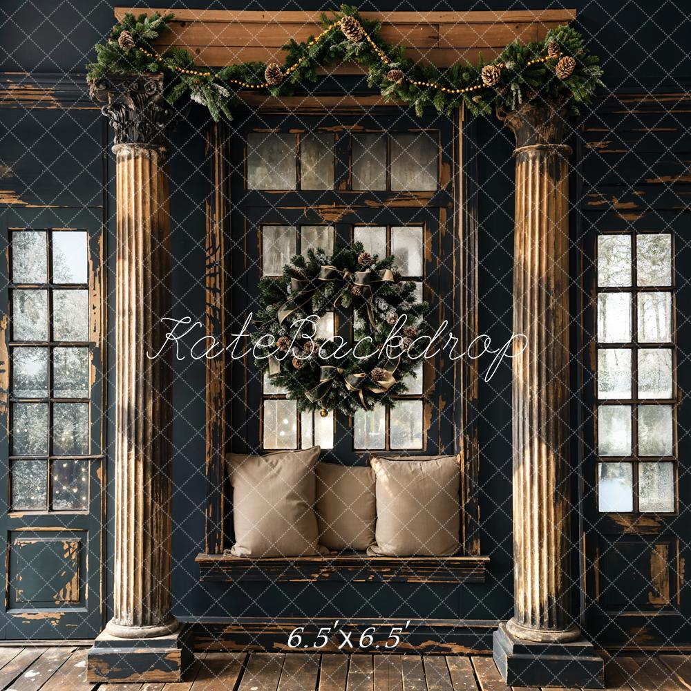 Kate Christmas Black Retro Shabby Wooden Backdrop Designed by Emetselch - Kate Backdrop AU