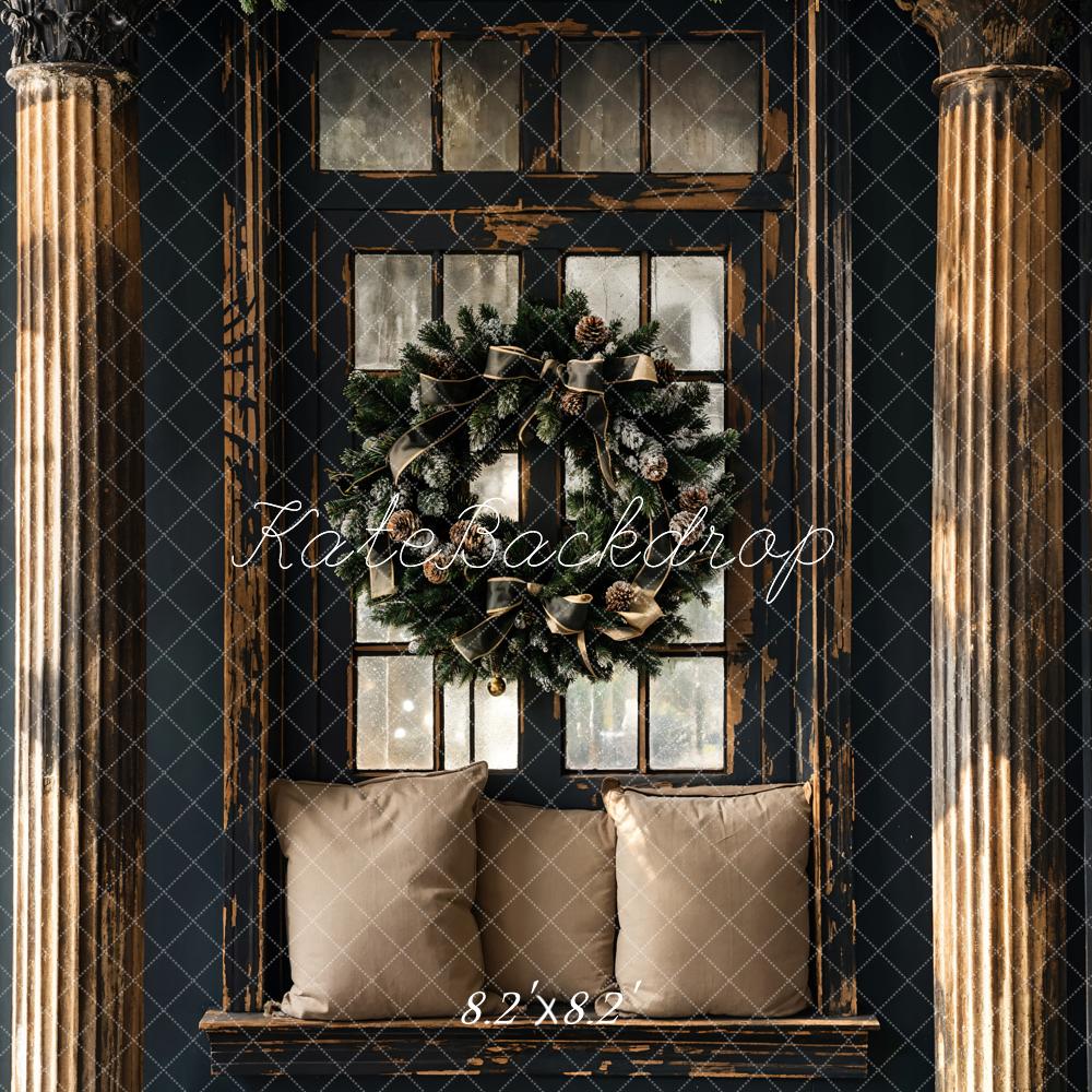 Kate Christmas Black Retro Shabby Wooden Backdrop Designed by Emetselch - Kate Backdrop AU