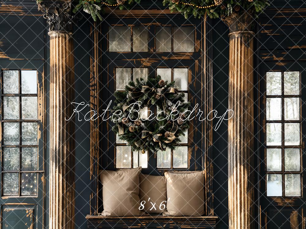 Kate Christmas Black Retro Shabby Wooden Backdrop Designed by Emetselch - Kate Backdrop AU