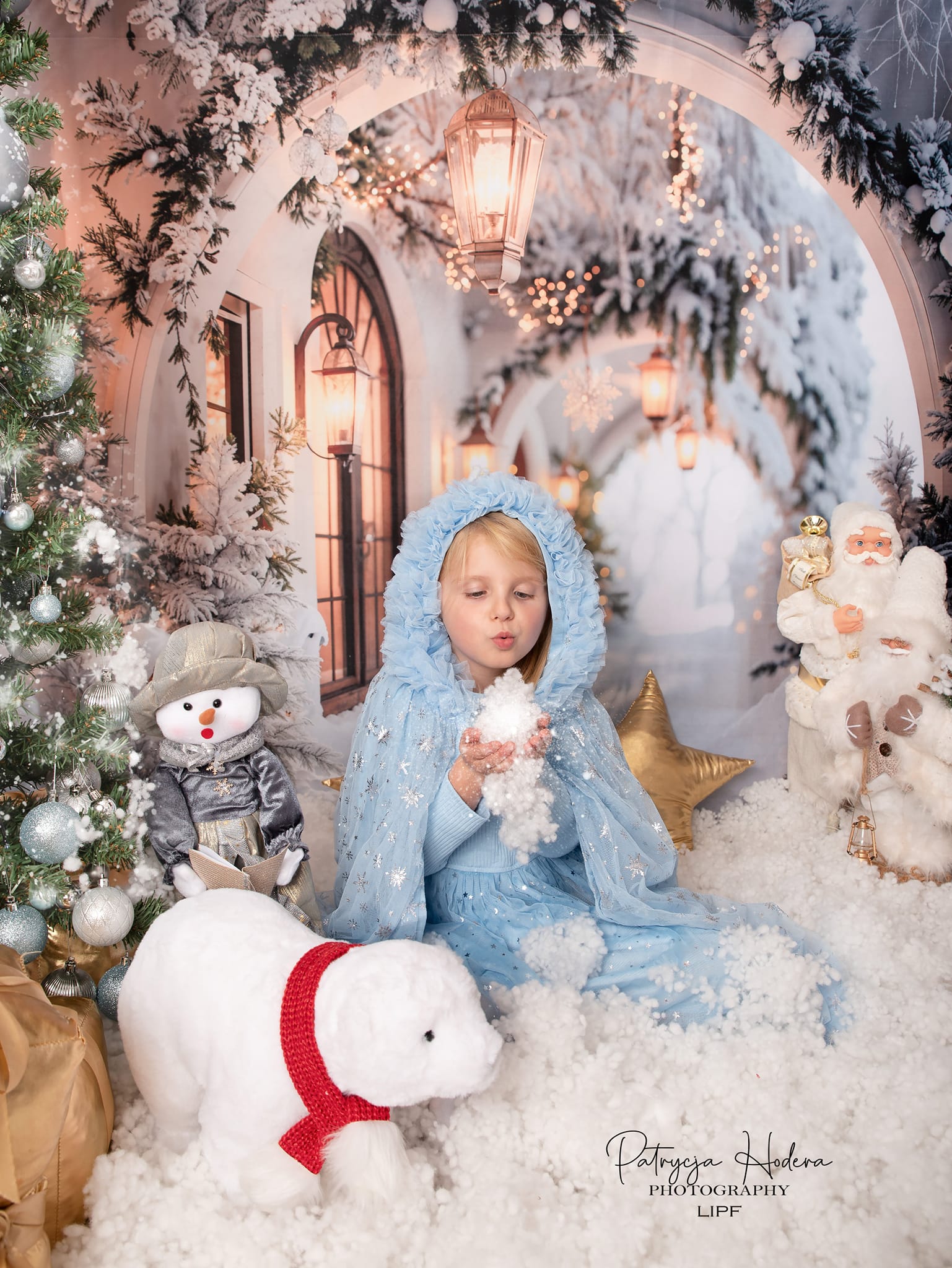 Kate Winter Retro White Flower Christmas Arch Hallway Backdrop+Winter White Snow Floor Backdrop - Kate Backdrop AU