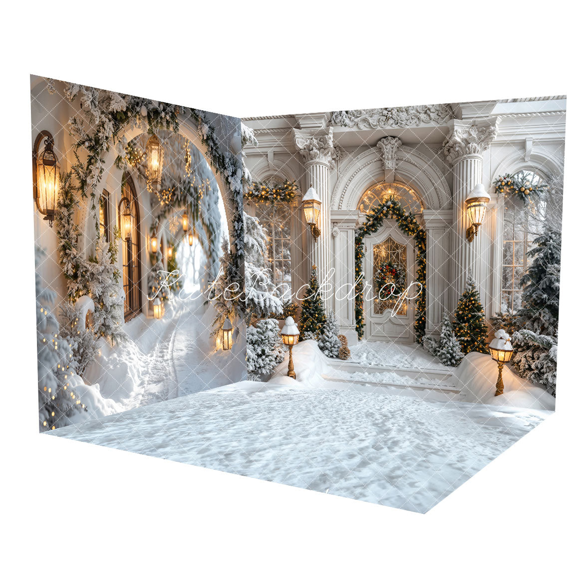 Kate Christmas White Outdoor Snow Arch Room Set(8ftx8ft&10ftx8ft&8ftx10ft) - Kate Backdrop AU