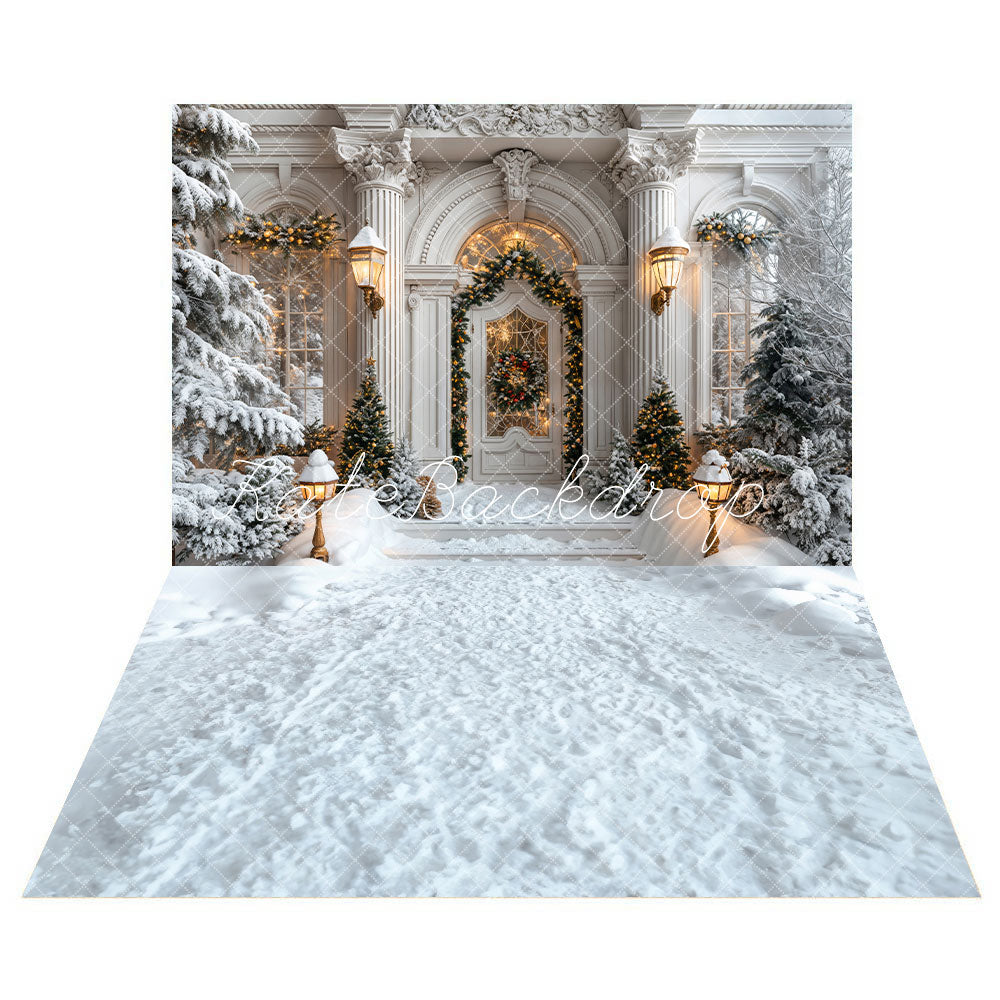 Kate Christmas White Door Backdrop+Snow Floor Backdrop - Kate Backdrop AU