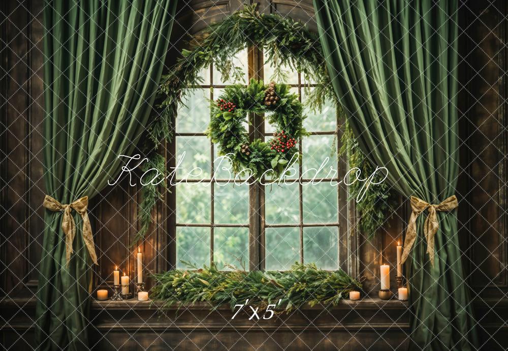 Kate Christmas Green Curtain Backdrop Window Designed by Emetselch - Kate Backdrop AU