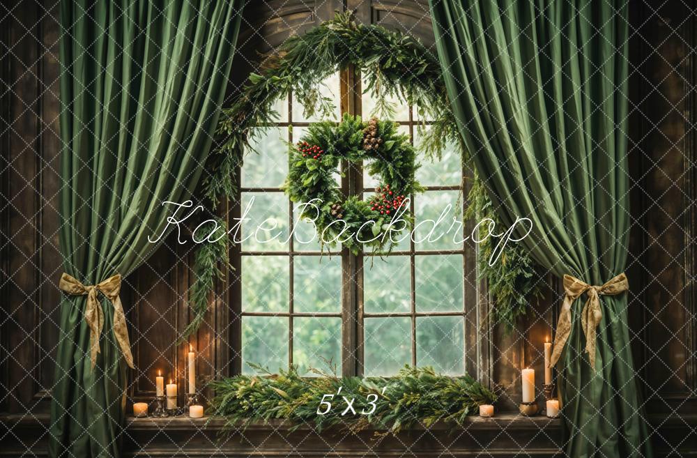 Kate Christmas Green Curtain Backdrop Window Designed by Emetselch - Kate Backdrop AU