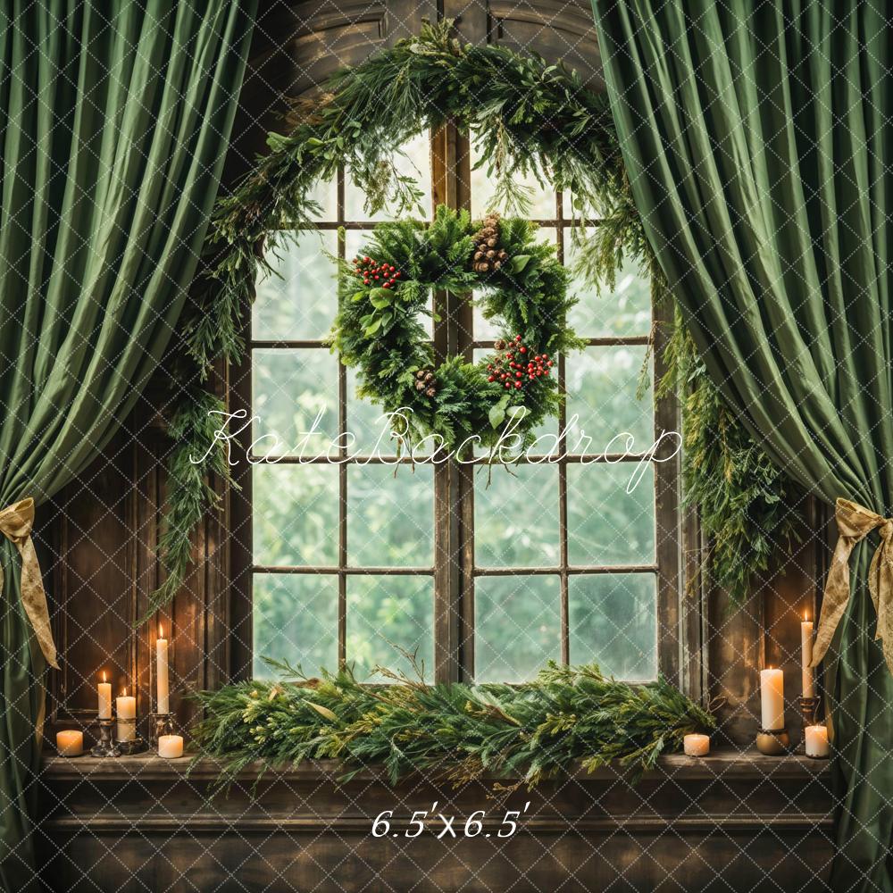 Kate Christmas Green Curtain Backdrop Window Designed by Emetselch - Kate Backdrop AU