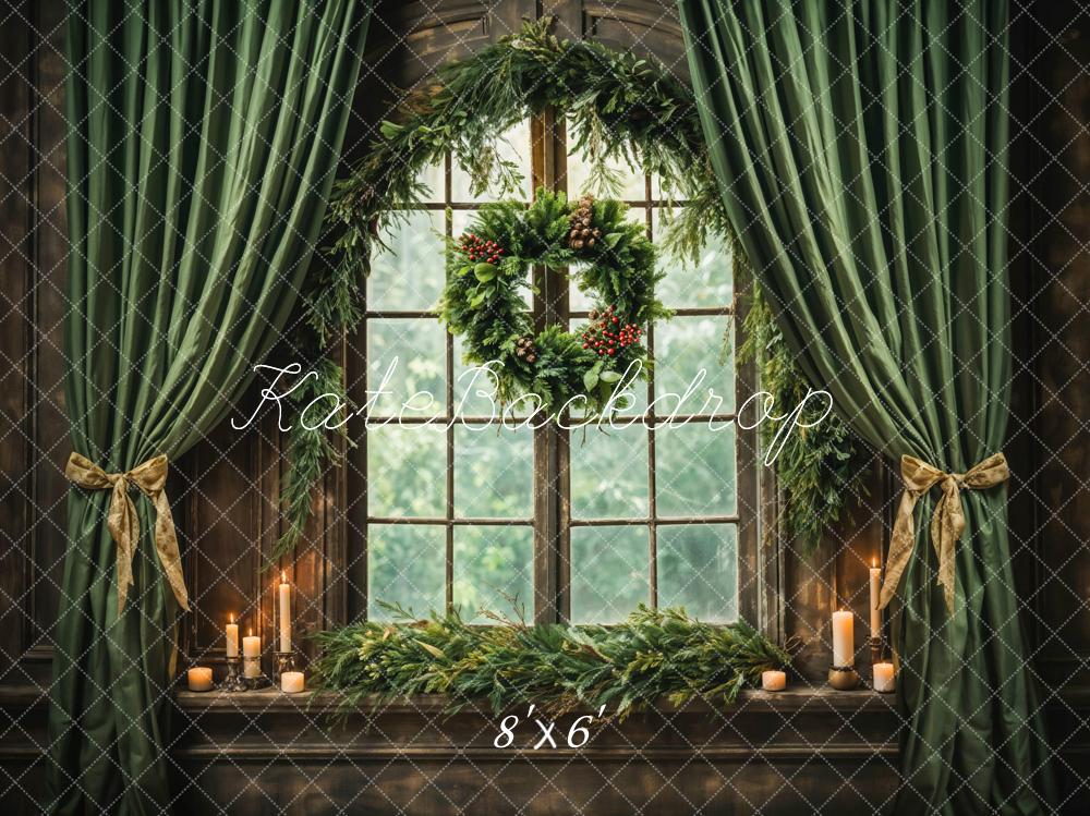 Kate Christmas Green Curtain Backdrop Window Designed by Emetselch - Kate Backdrop AU