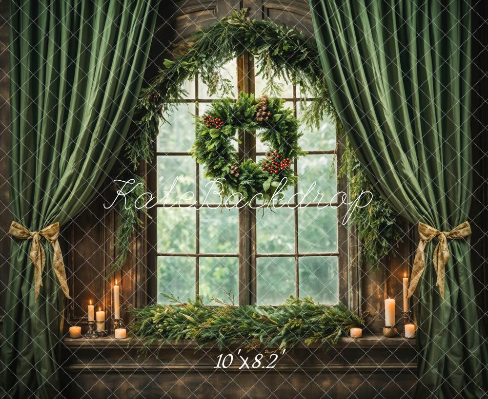 Kate Christmas Green Curtain Backdrop Window Designed by Emetselch - Kate Backdrop AU