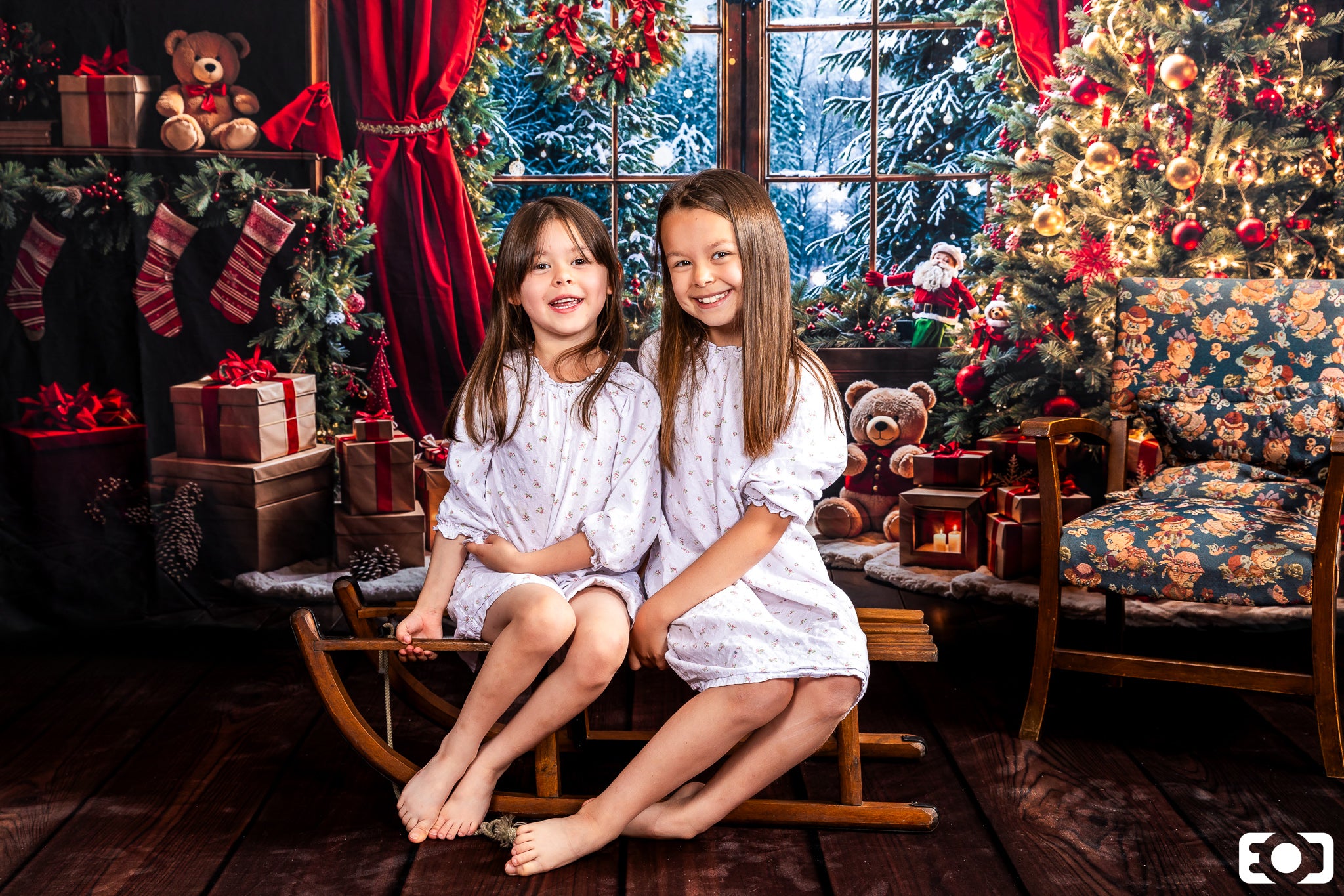 Kate Winter Christmas Red Curtain Window Backdrop Designed by Emetselch - Kate Backdrop AU