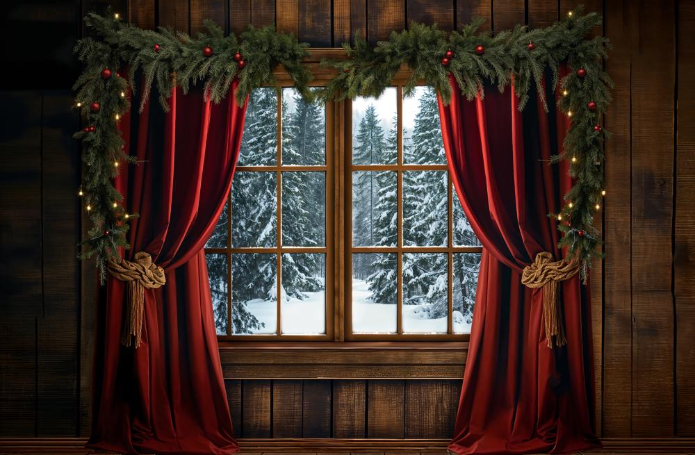 Kate Christmas Red Curtain Window Backdrop Designed by Emetselch - Kate Backdrop AU