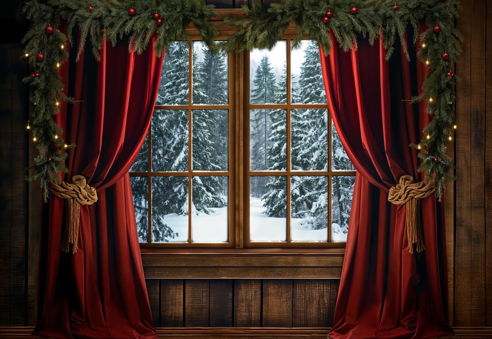 Kate Christmas Red Curtain Window Backdrop Designed by Emetselch - Kate Backdrop AU