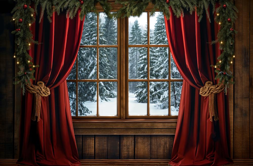 Kate Christmas Red Curtain Window Backdrop Designed by Emetselch - Kate Backdrop AU