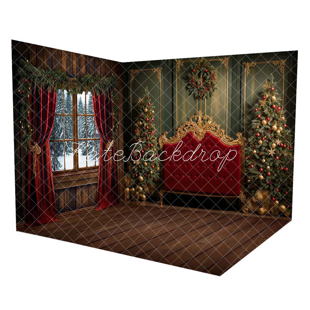 Kate Winter Christmas Tree Window Headboard Room Set(8ftx8ft&10ftx8ft&8ftx10ft) - Kate Backdrop AU