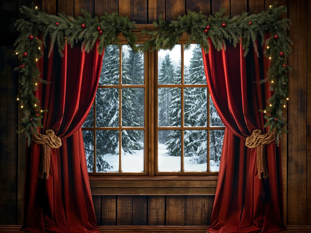 Kate Christmas Red Curtain Window Backdrop Designed by Emetselch - Kate Backdrop AU
