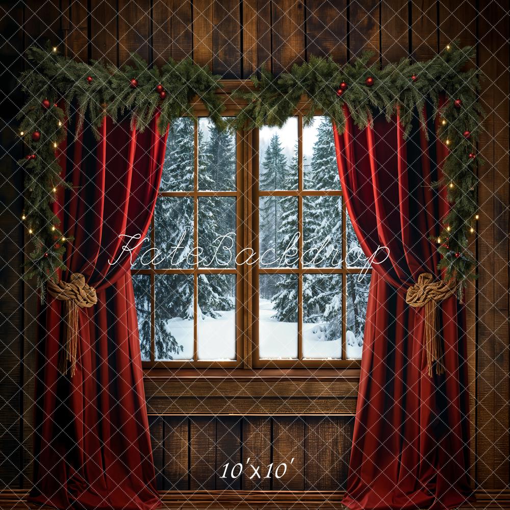 Kate Christmas Red Curtain Window Backdrop Designed by Emetselch - Kate Backdrop AU