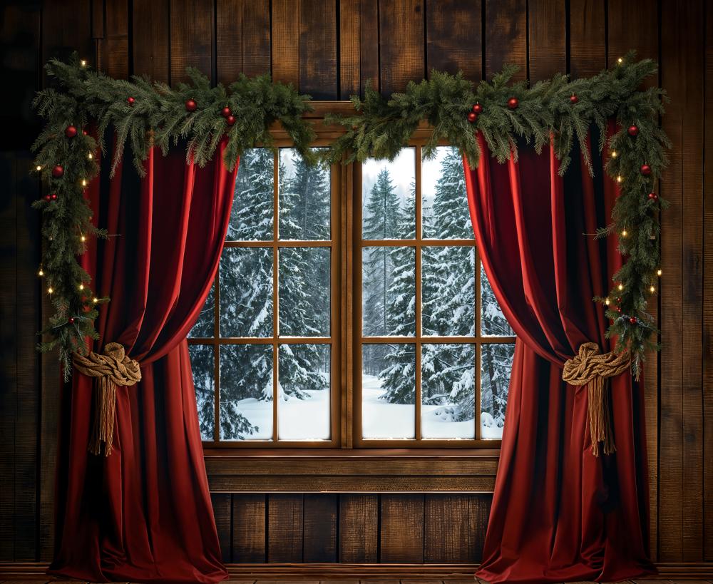 Kate Christmas Red Curtain Window Backdrop Designed by Emetselch - Kate Backdrop AU